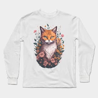 Cat with Flowers Long Sleeve T-Shirt